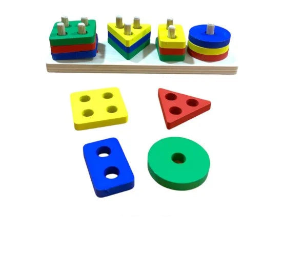 تجميع أشكال هندسية - 4 عامود قاعدة مستطيلة خشبية